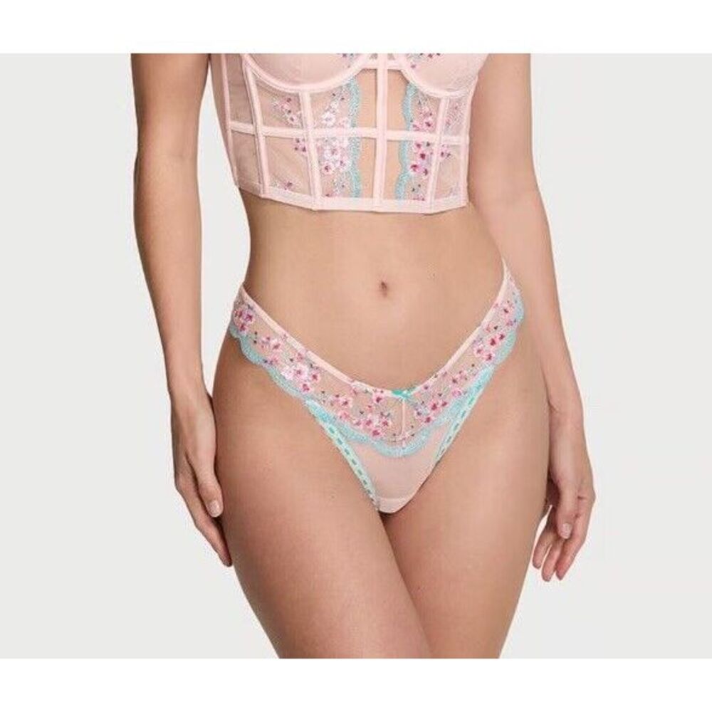 NWT Victoria's Secret Dream Angels Cherry Blossom Embroidery Brazilian Sz L Pink